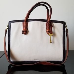 Fossil Skylar Satchel - White, Brown, Chocolate